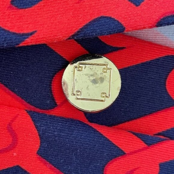 ELIZABETH MCKAY Chain Link Red Blue Pull Over Button Elbow Sleeve Top M - Picture 14 of 17